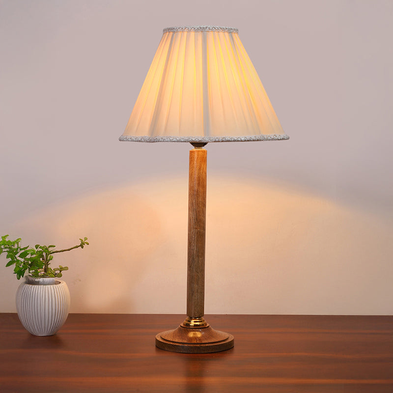 Petal Table Lamp With Wooden Base - Ivory,Brown