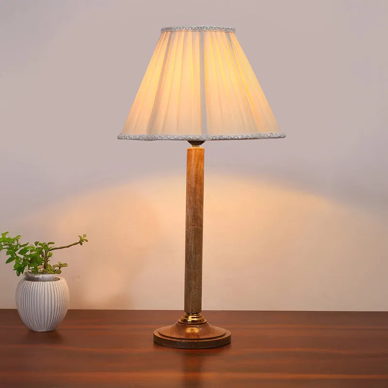 Petal Table Lamp With Wooden Base - Ivory,Brown media 1