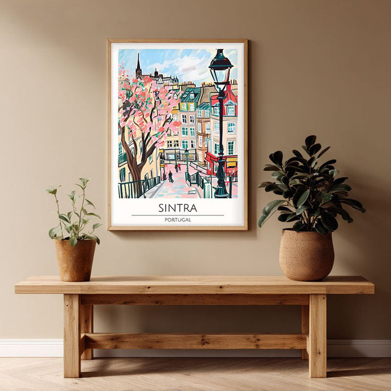 Vintage Sintra Framed Canvas Archival Canvas Wall Painting - Natural Brown Frame