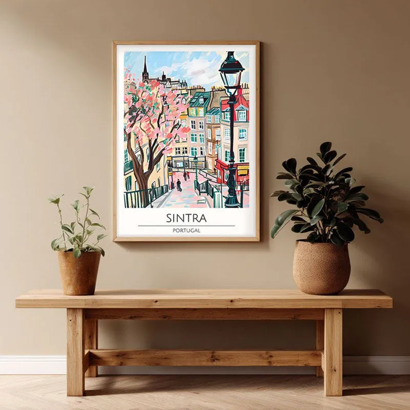 Vintage Sintra Framed Canvas Archival Canvas Wall Painting - Natural Brown Frame media 1