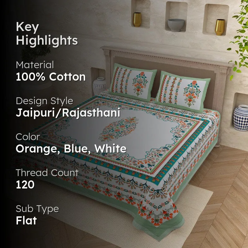 Royal Calm Cotton Bedsheet (Orange,Blue,White) - 120 TC media 2