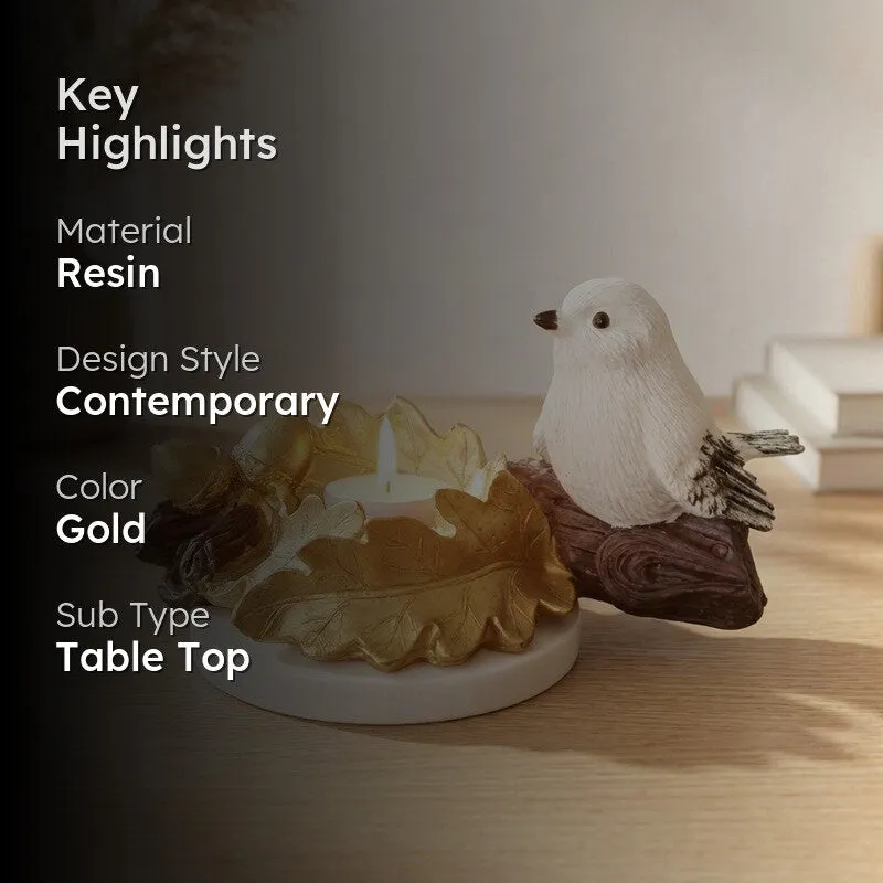 Leaf Bird Resin Tea Light Candle Holder - Gold media 2