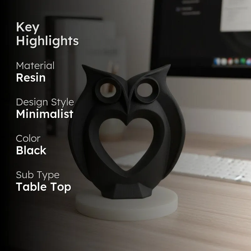 Heart Owl Resin Showpiece - Black media 2