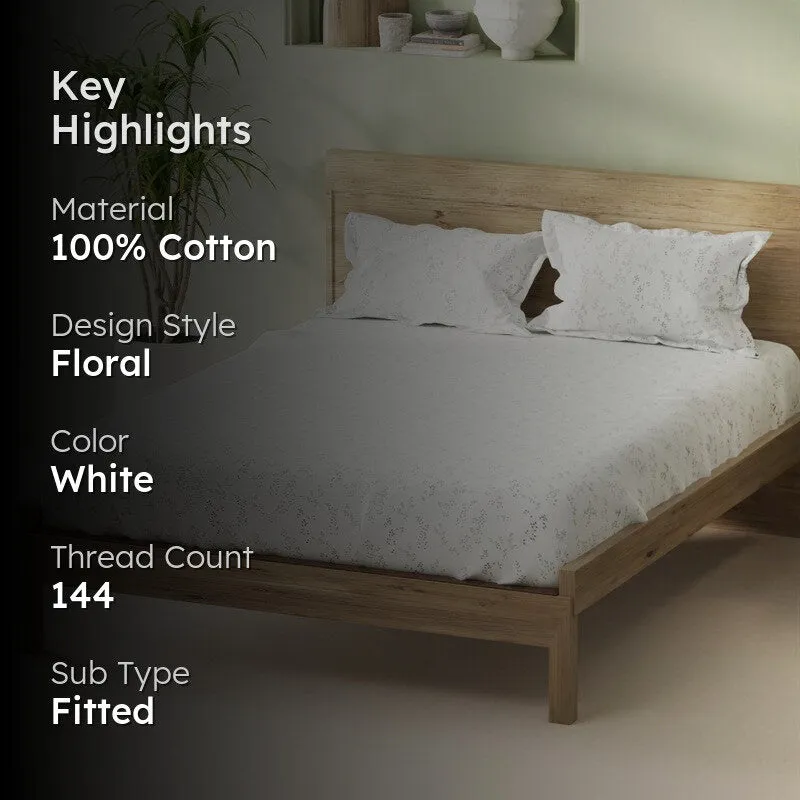 Yuvric Fitted Cotton Bedsheet (White) - 144 TC media 2