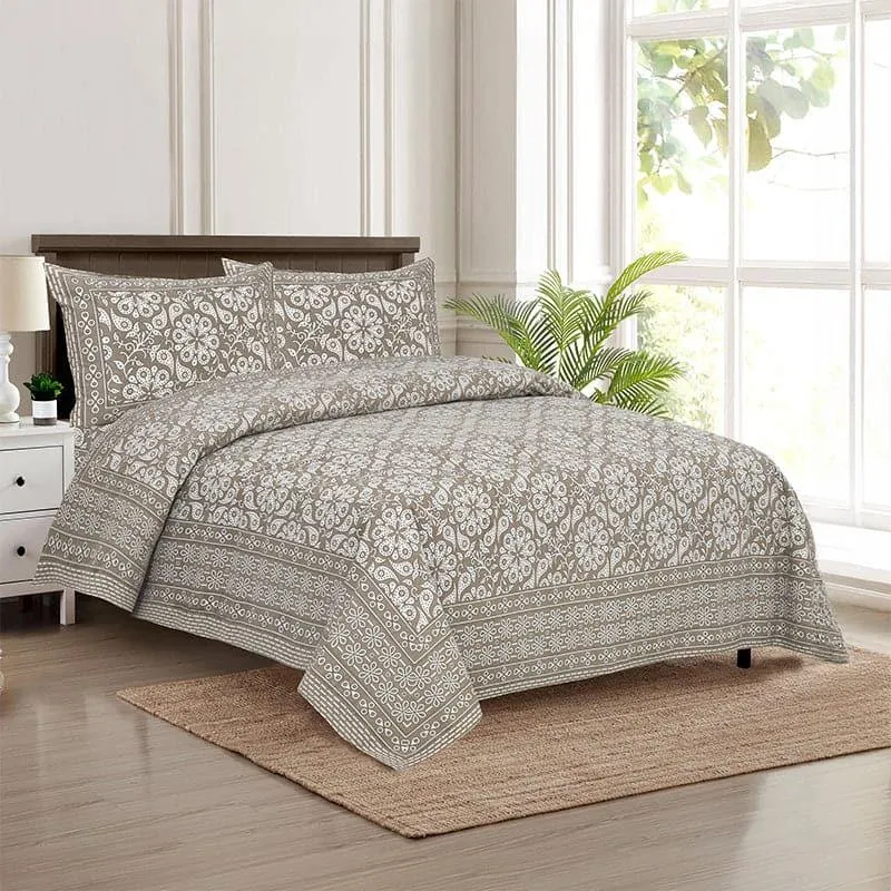 Seina Floral Cotton Bedsheet (Flint) - 160 TC media 1