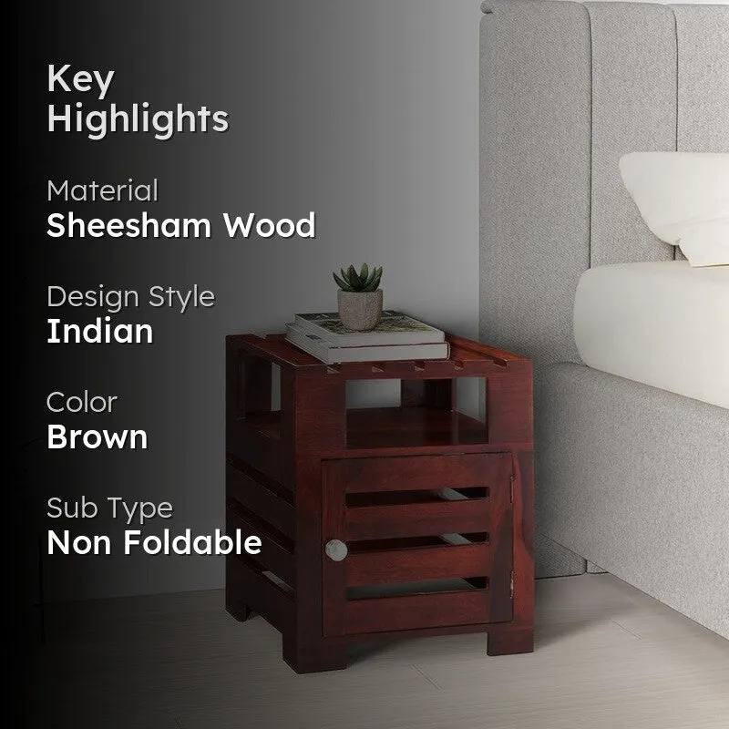Wverix Sheesham Wooden Side & Bedside Table - Deep Brown media 2