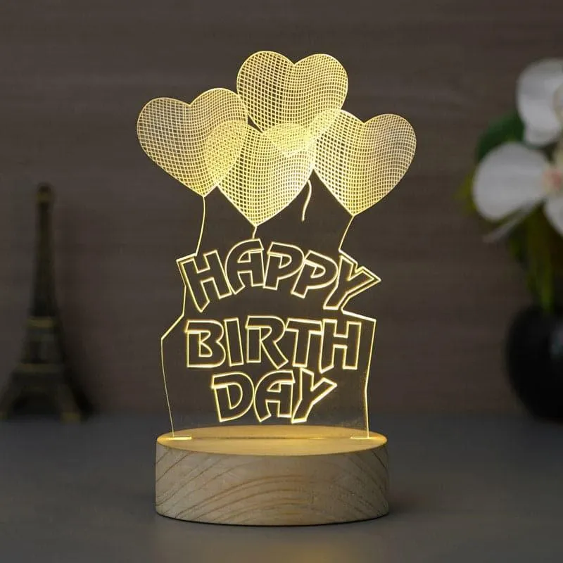 Happy Birthday LED Acrylic Table Lamp - Brown media 3