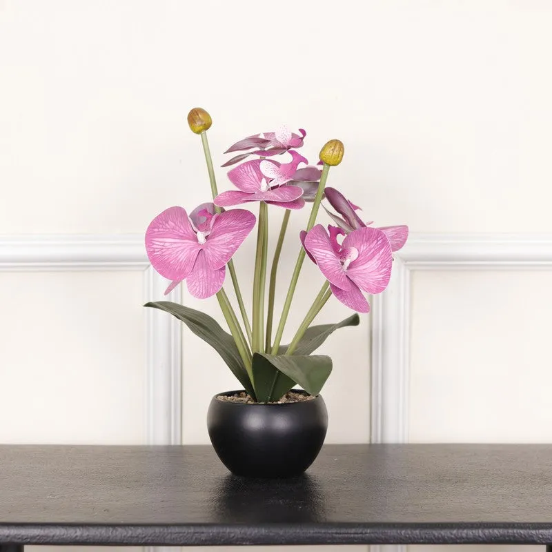 Artificial Orchid Flower Plant With Metal Pot (Dark Purple) - 1 Feet media 1