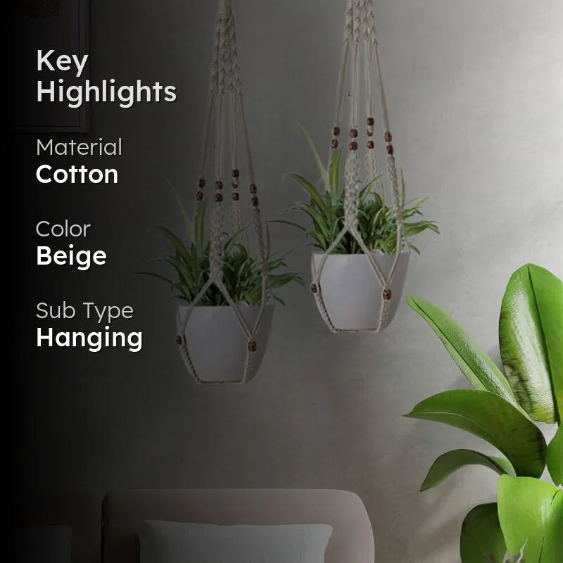 Beaded Macrame Plant Hanger - Set Of Two media 2