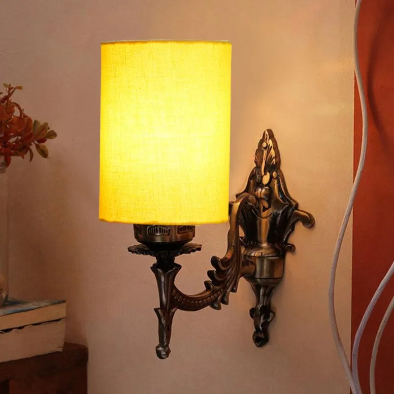 Vista Edrel Cylindrical Fabric & Metal Wall Lamp - Yellow media 1