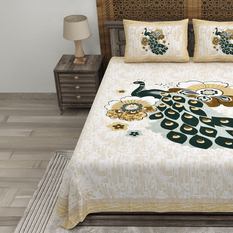 Classicon Cotton Bedsheet (Beige,Green) - 240 TC media 3