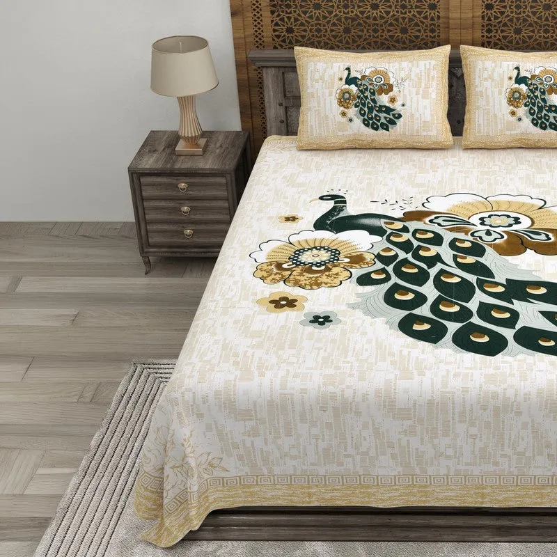 Classicon Cotton Bedsheet (Beige,Green) - 240 TC media 3