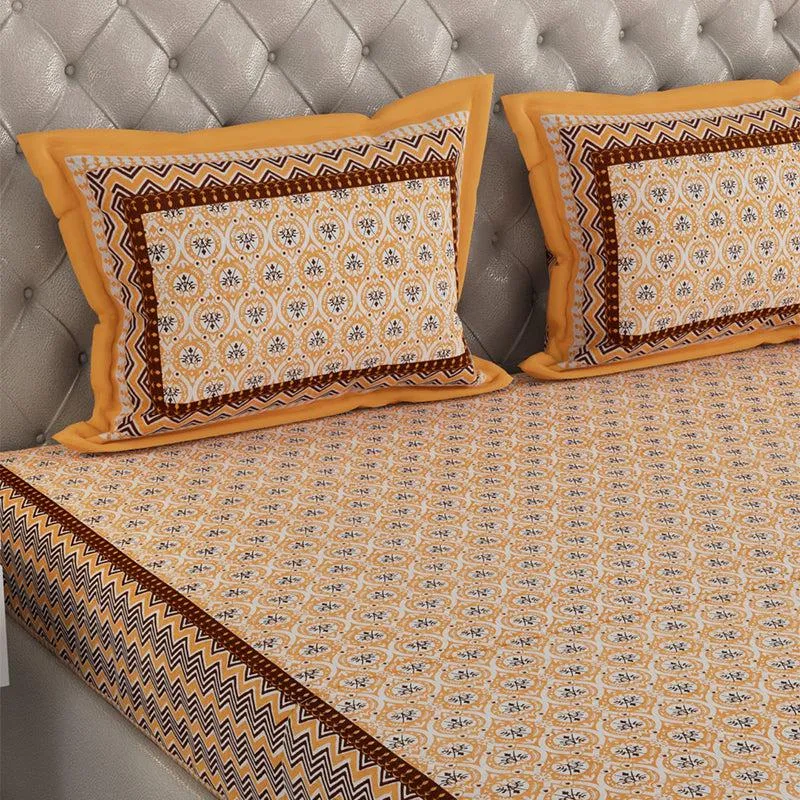 Kinova Printed Cotton Bedsheet (Orange) - 240 TC media 4