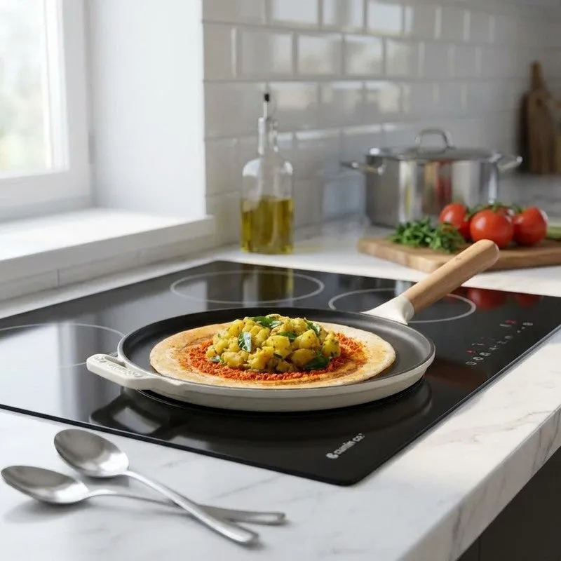 Cumin Co Enamel Cast Iron Dosa Tawa (White,Black) - 28 cm media 1