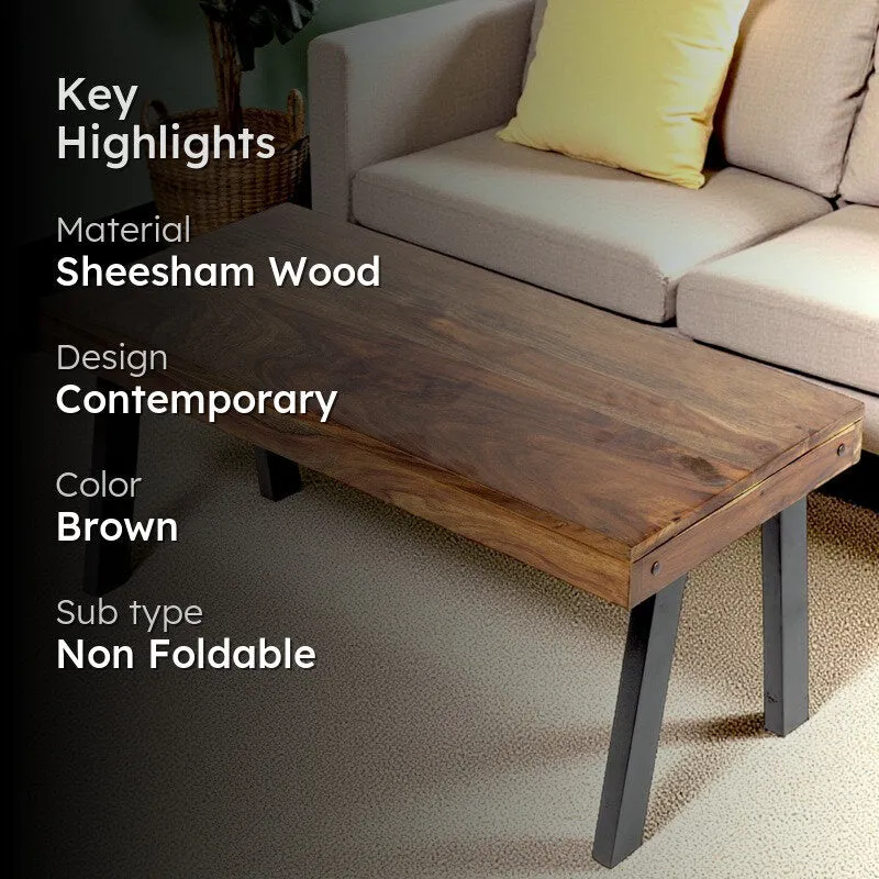 Xexon Sheesham Wooden Center Table - Light Brown media 2