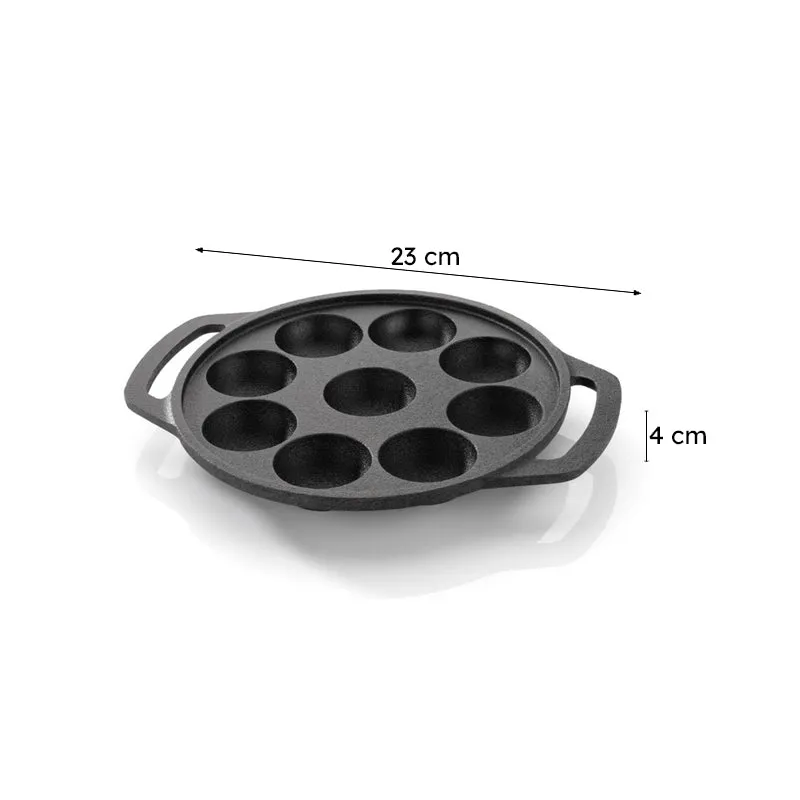 Round Ease Cast Iron Non-Stick Paniyaram & Appam Pan - Black media 11
