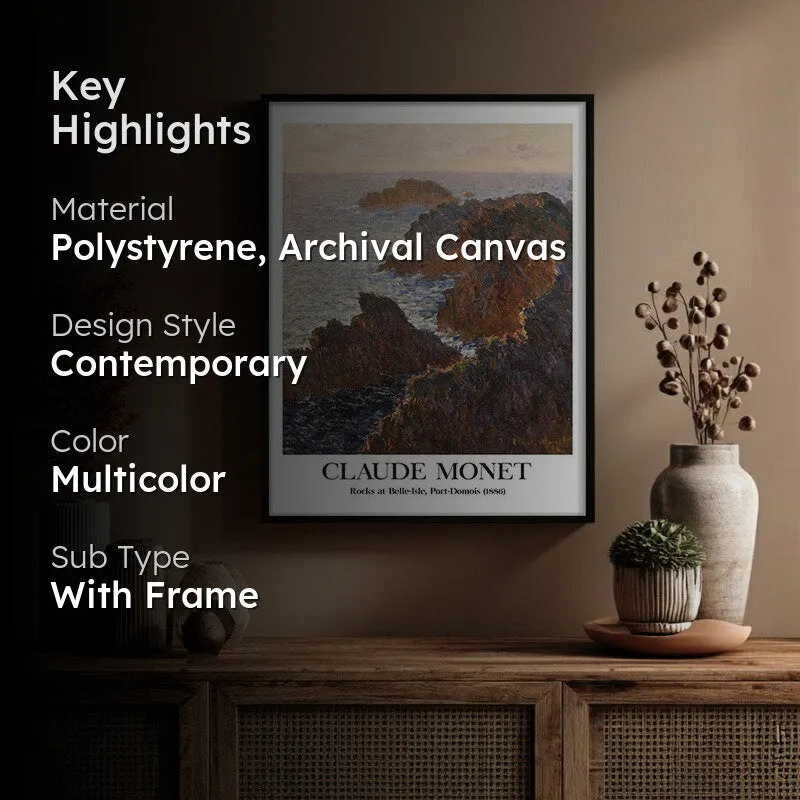 Rocks at Belle-lle Port-Domois Archival Canvas Wall Painting - Black Frame media 2