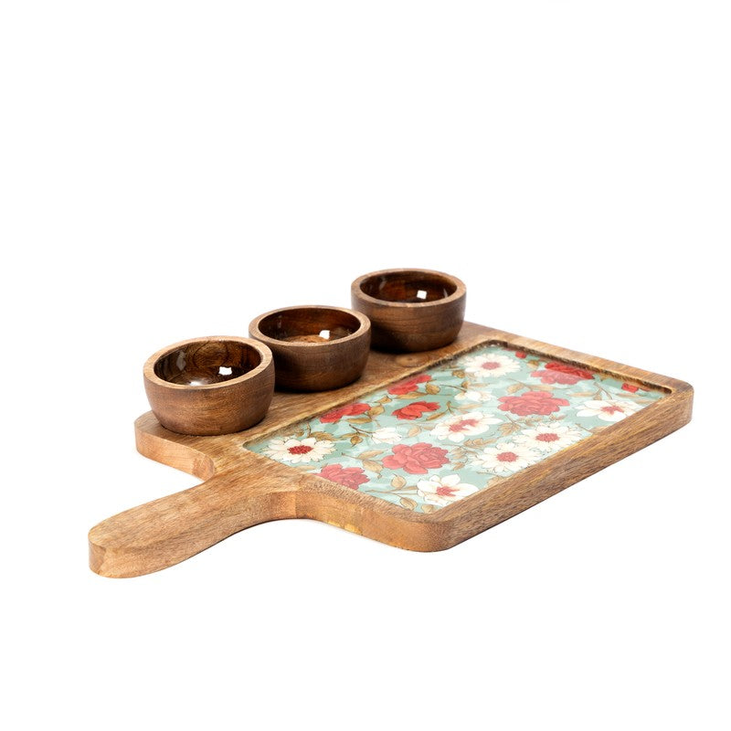 FloriNest Mango Wood Platter With Dip Bowl - Four Piece Set media 6