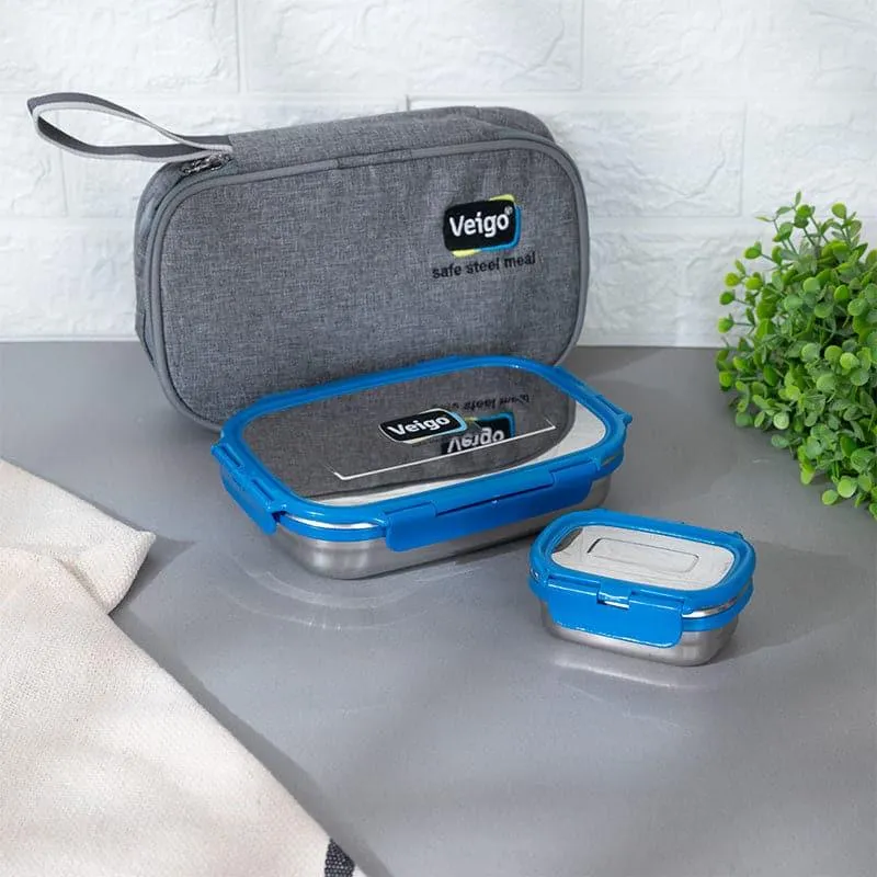 Delico Pack Light Blue Lunch Box With Insulated Pouch (775 mL /150 mL) - Three Piece Set media 6