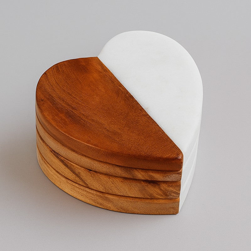 Heart Shaped Stone Acacia Wood Coasters media 4