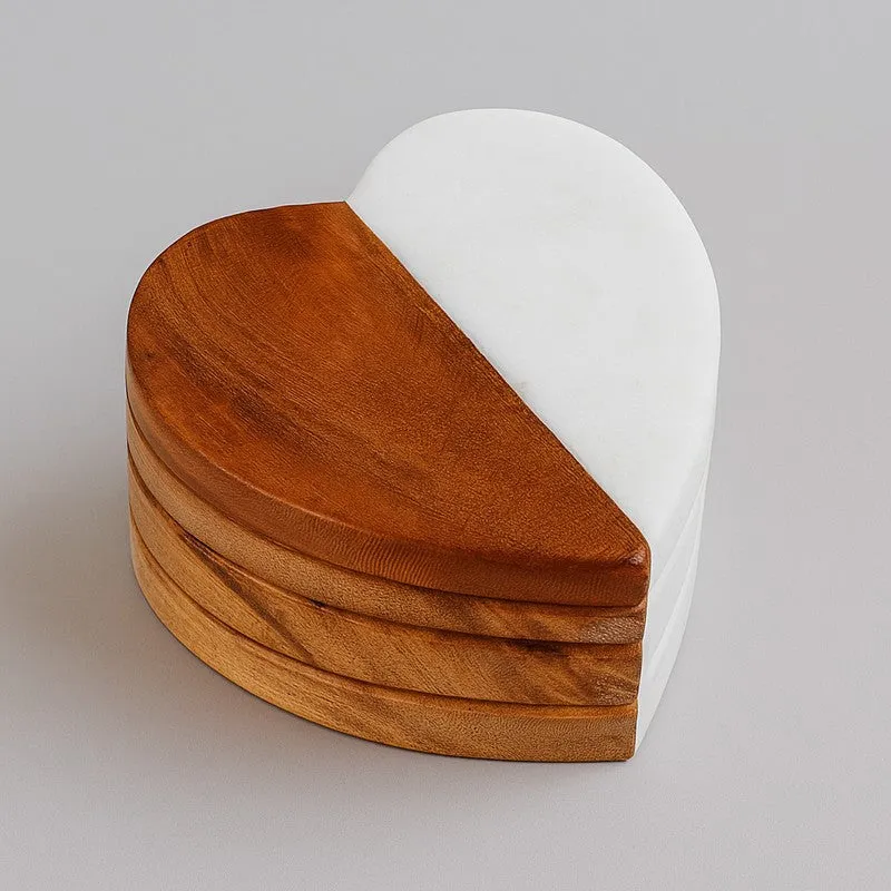 Heart Shaped Stone Acacia Wood Coasters media 4