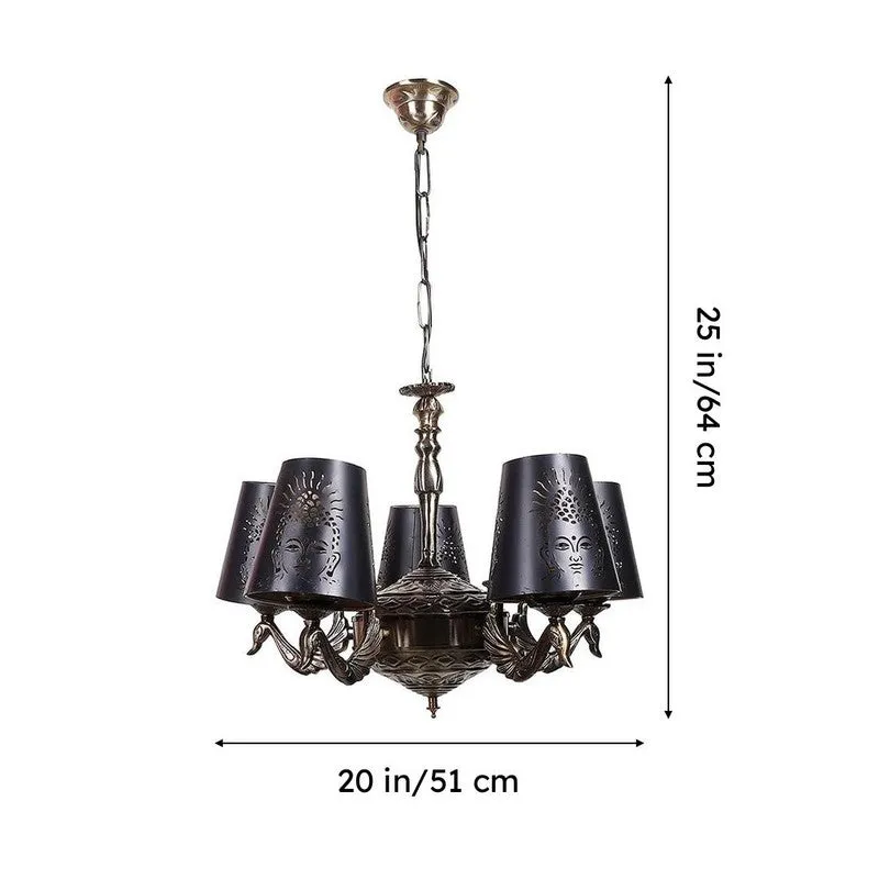 Buddha Etched Mayoor Golden Antique Ceiling Lamp media 6