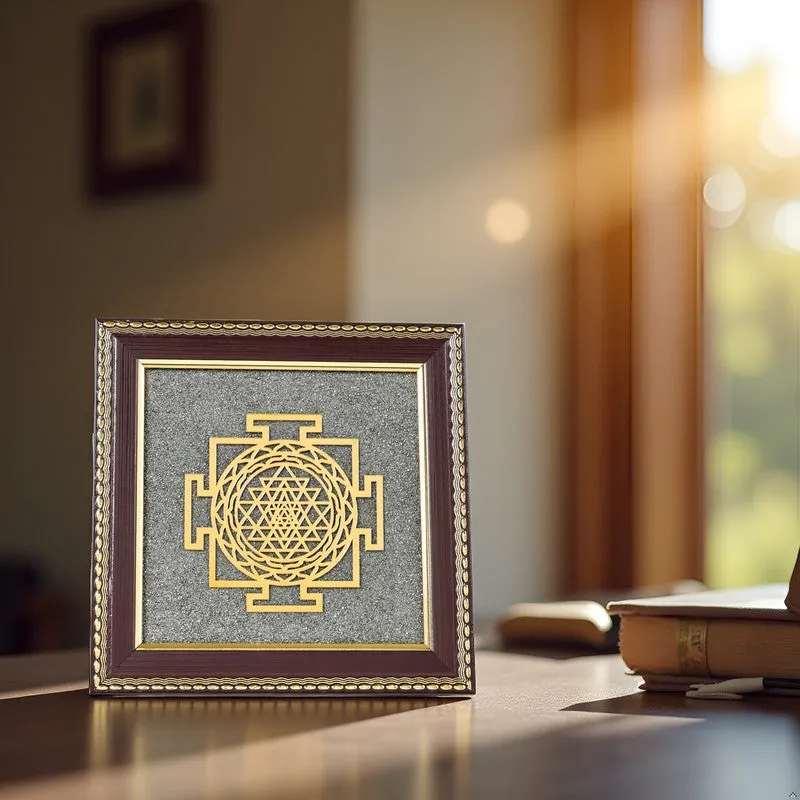 Sri Yantra Divine Pyrite & Wood Wall Art media 4