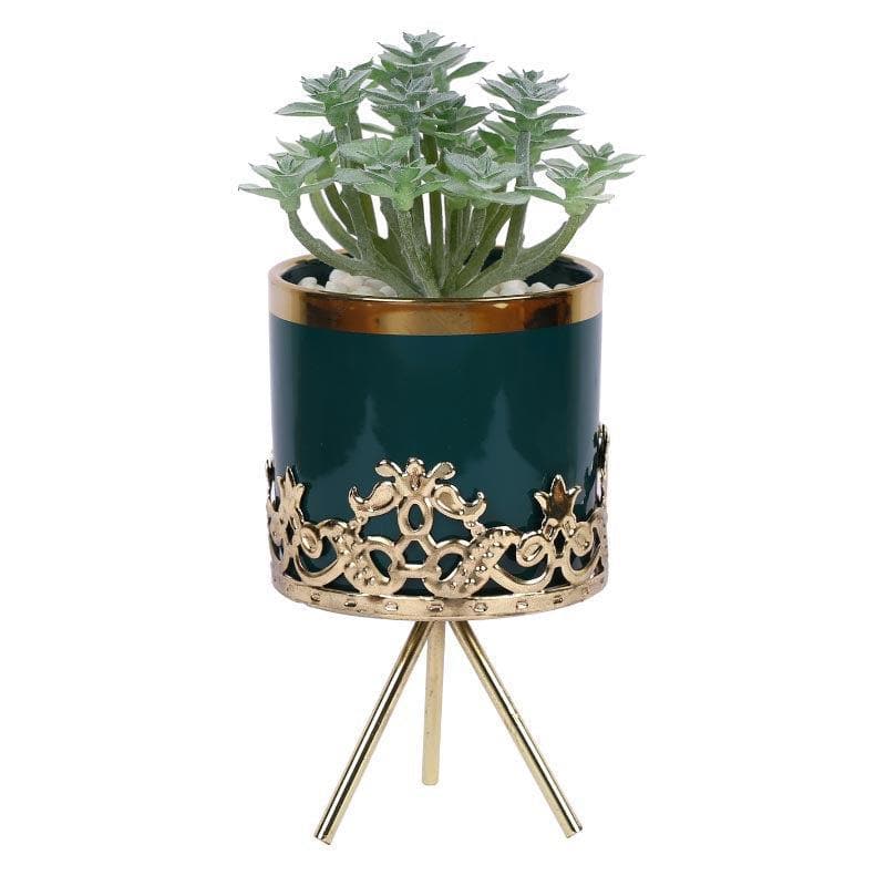 Faux Big Crassula In Blue Ceramic Pot - 19 cms media 3