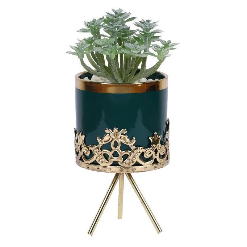 Faux Big Crassula In Blue Ceramic Pot - 19 cms media 3