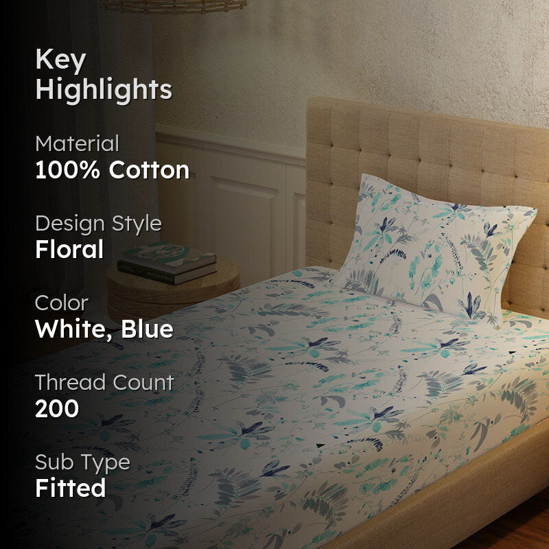 Urban Space Florvia Cotton Bedsheet (Blue) - 200 TC media 2