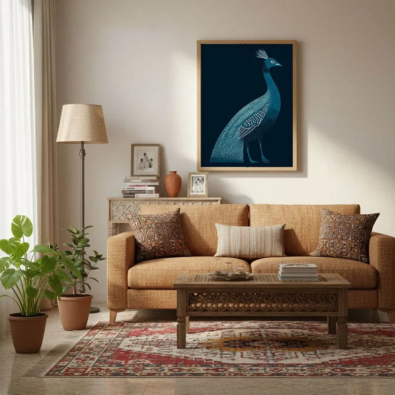 Peaceful Peacock Folk Art Canvas Wall Painting With Brown Frame media 3
