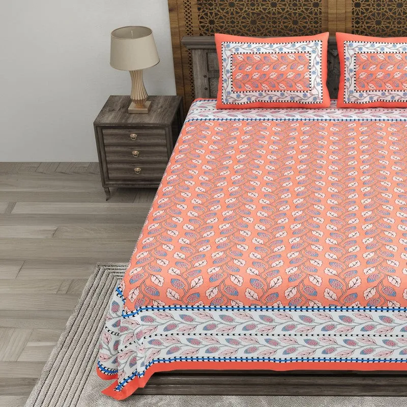 Crafta Cotton Bedsheet (Orange,Blue) - 240 TC media 3