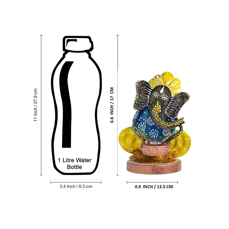 Ganesh Playing Damru Iron Handcrafted Idol media 8