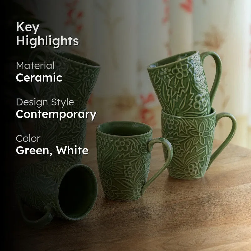 Green Ceramic Coffee Mug (290 mL Each) - Set Of Six media 2