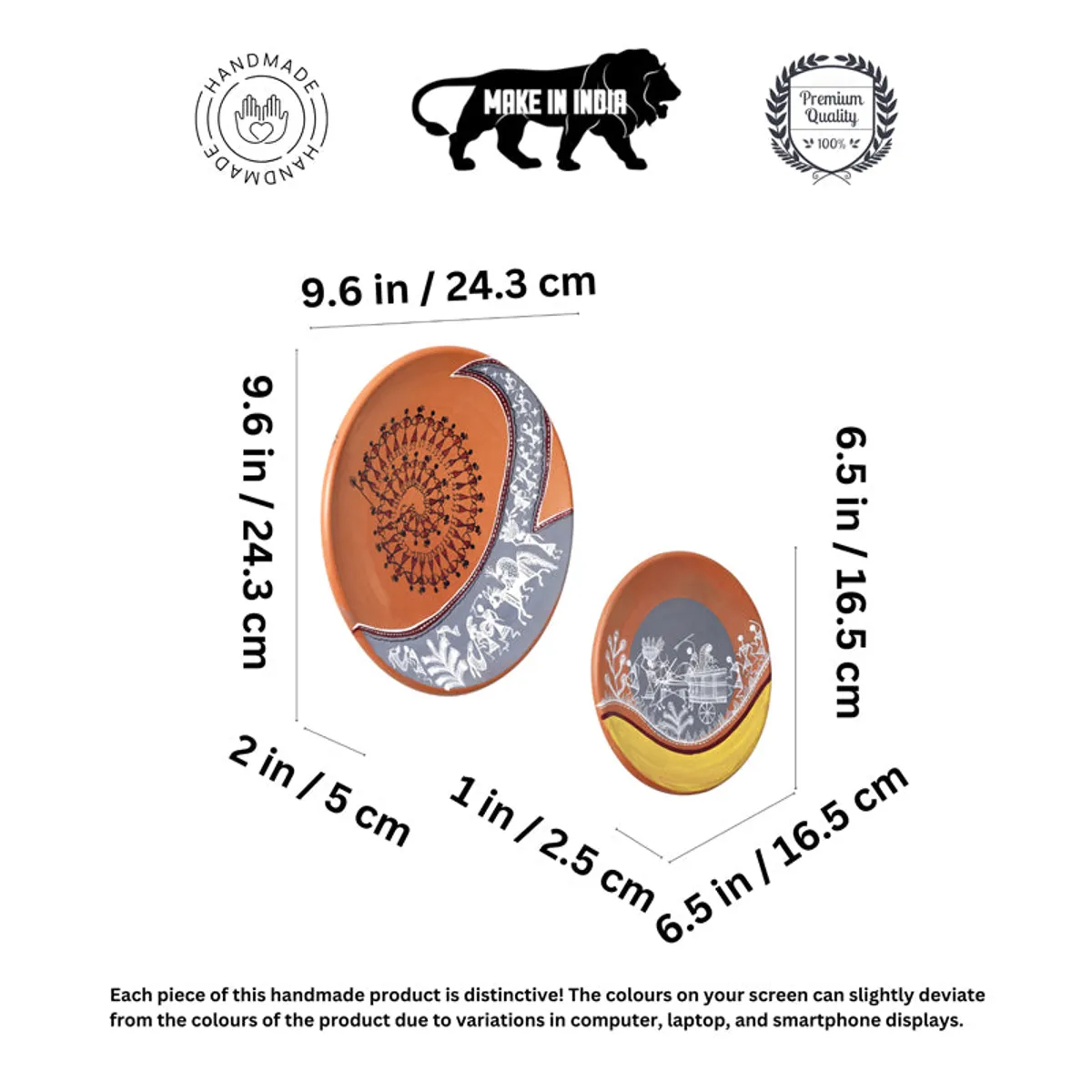 Dimension graphic showing two terracotta wall accents