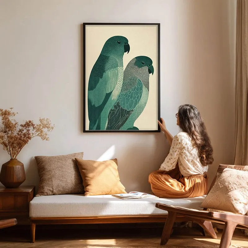 Pastel Parrot Pair Canvas Wall Painting With Black Frame media 6