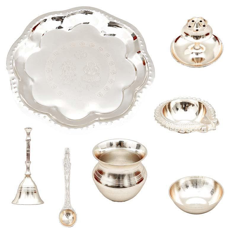 Shubh Pooja Floral Thaali - Silver media 4
