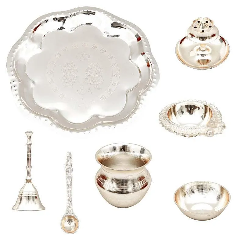 Shubh Pooja Floral Thaali - Silver media 4