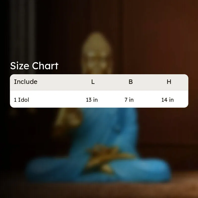 Size chart graphic for Buddha idol