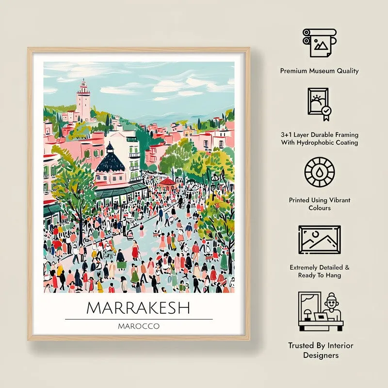 Vintage Marrakesh Framed Canvas Archival Canvas Wall Painting - Natural Brown Frame media 8