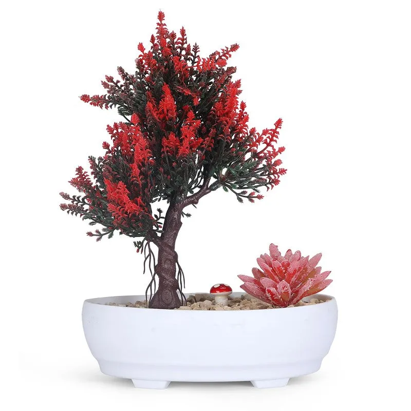 Artificial Bonsai Tree with Red Cactus media 5