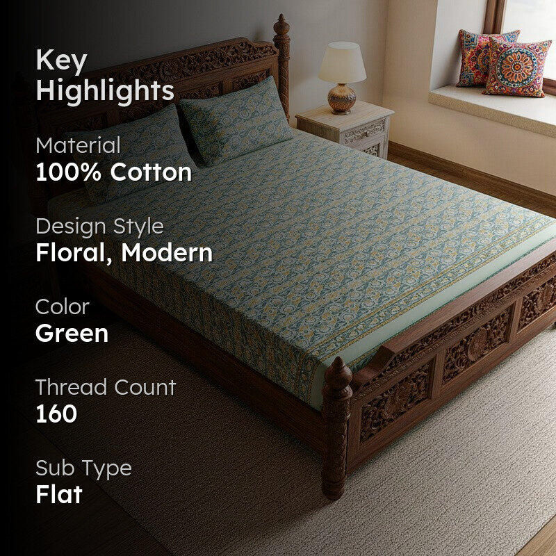 Madhur Cotton Bedsheet (Grey, Yellow) - 180 TC media 2
