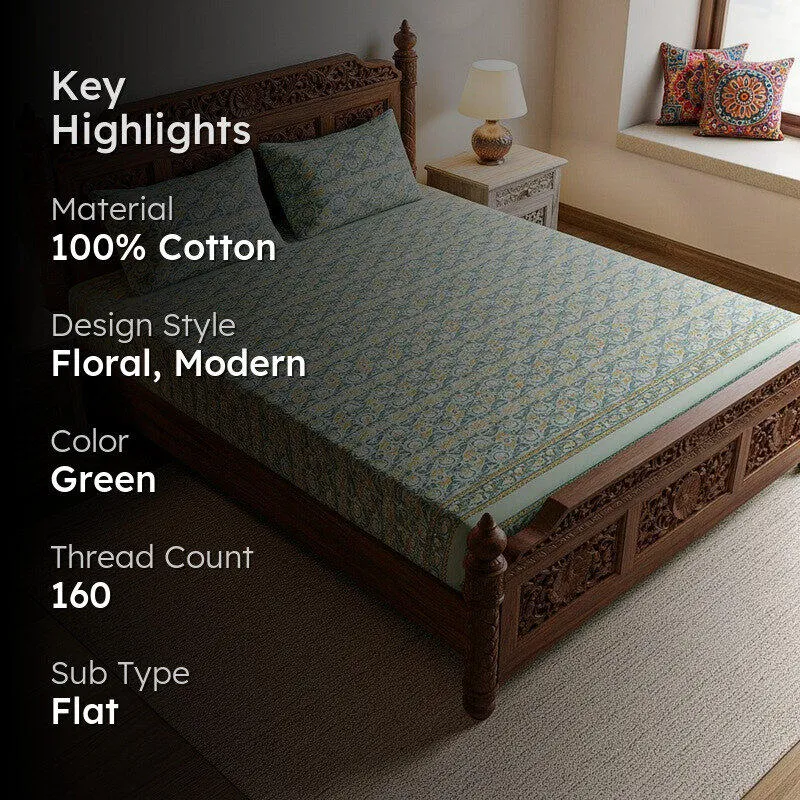 Madhur Cotton Bedsheet (Grey, Yellow) - 180 TC media 2
