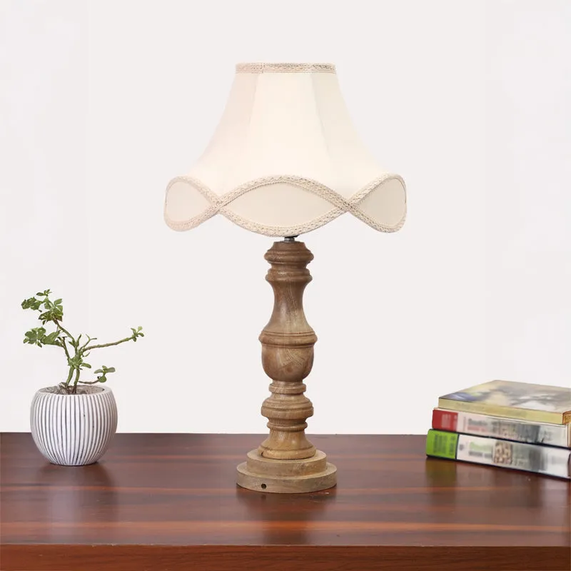 Valencia Arc Carve Wooden Table Lamp - Off White,Brown media 3