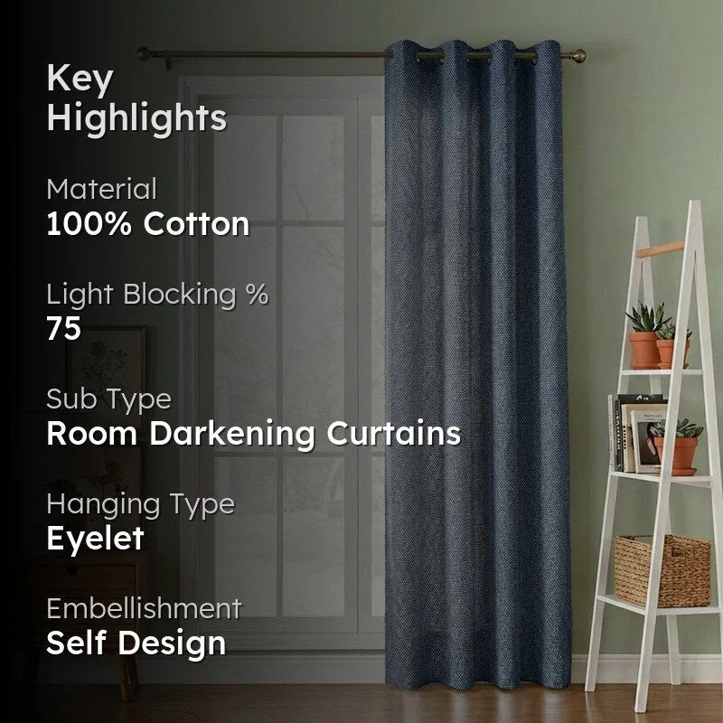 Form Ease Cotton Room Darkening Curtains - Navy Blue media 2