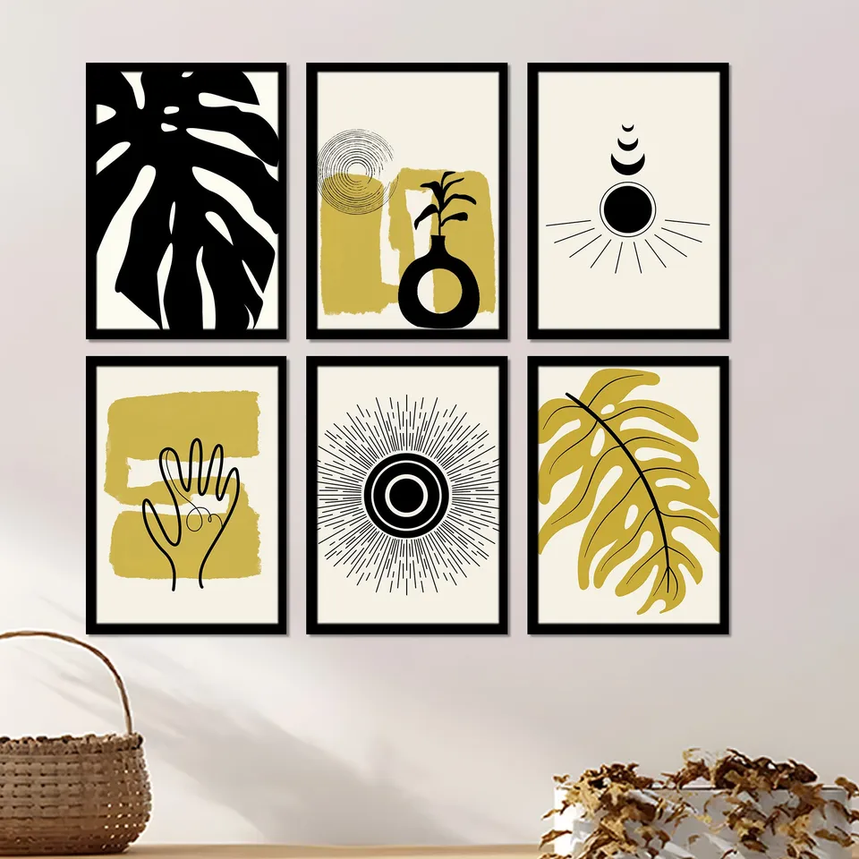 Aurexis Modern Abstract Wall Painting With Frame - Set Of Six media 6
