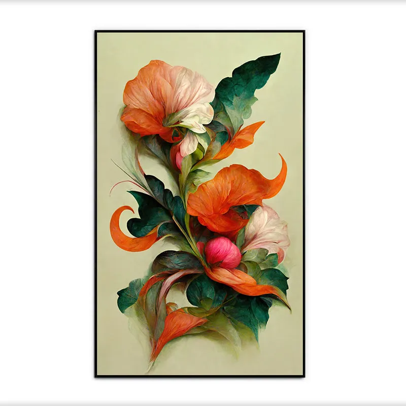 Flaming Petals Floral Canvas Wall Painting With Frame - Black media 4
