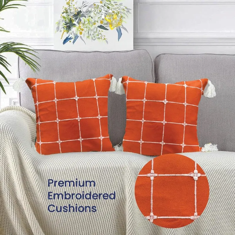Urban Space Modern Grid Orange Cotton Cushion Covers - Set Of Two media 3