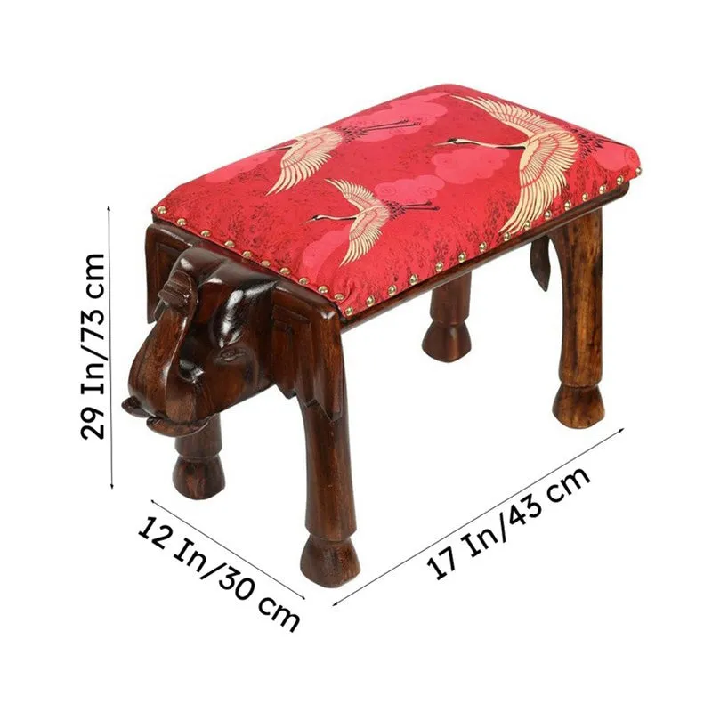 India Circus Acacia Wood Cranes Elephant Pouffe media 8