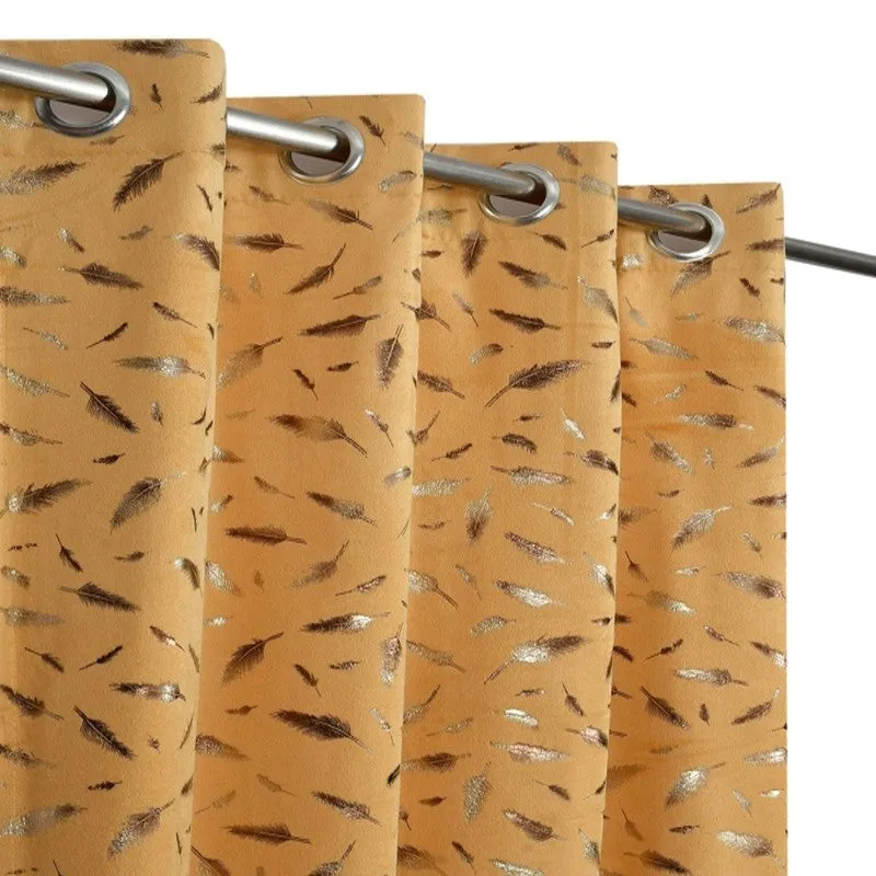 Glow Mist Printed Velvet Curtain - Orange,Gold media 3